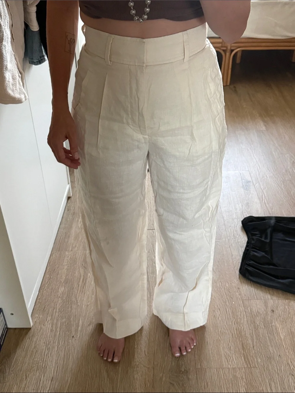 EVERLANE / High-Waist Wide Leg Linen Pants - Cream 0